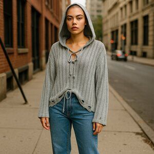 POL Soft Drawstring Distress Knit Hooded - Small NWOT